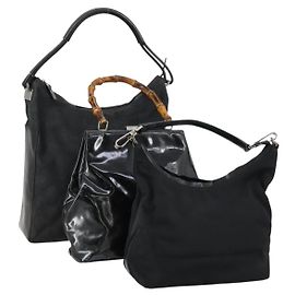 Borsa a Spalla GG Canvas Gucci Nylon 3 Pezzi Nera Auth 151641 Nero