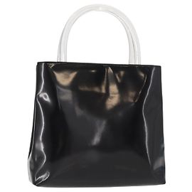 PRADA Sac à main Émail Noir Auth 156803 Noir