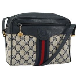 Borsa a Spalla Gucci GG Supreme Sherry Line PVC Blu Navy Oro Rosso Auth ep12238 Rosso D'oro Blu navy