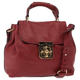 Chloé Bolsa de mão em couro Chloe Elsie 2 em 1 Vermelha Dourada Auth BA8867 Vermelho Dourado