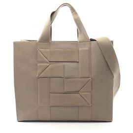 Bolsa tote de lona bege com logo FF da Fendi Bege