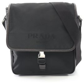 Bolsa de ombro em nylon e couro Saffiano Prada Marrom Preto