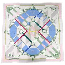 Xale de seda e cashmere Hermès Rosa Branco Azul claro