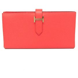 Cartera larga Hermès Bearn Soufflé rosa salmón Rosa