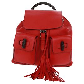 Gucci Bamboo Tassel Backpack Leather Medium Red