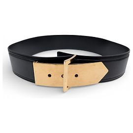 SAINT LAURENT BELT 340543 GOLD BUCKLE T95 BLACK BOX LEATHER Black