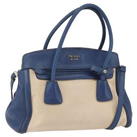 Prada Tote Conversível Pequeno em Lona e Couro Saffiano Bege