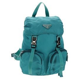 PRADA Backpack Nylon Turquoise Blue Silver Auth 157362V Silvery Turquoise