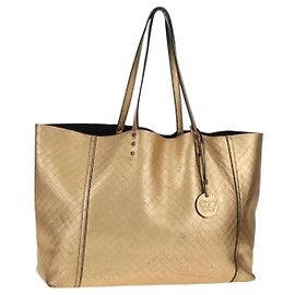 Autre Marque Bolsa Tote em couro Intrecciato Bottega Veneta dourada Auth BA8825 Dourado