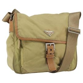 PRADA Shoulder Bag Nylon Beige Silver Auth 151654 Silvery Beige