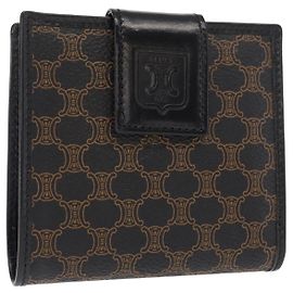 Céline Billetera de lona Macadam CELINE en cuero PVC negro Auth 148550V Negro