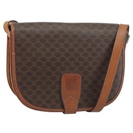 Céline CELINE Macadam Canvas Shoulder Bag PVC Leather Brown Gold Auth ki6244 Brown Golden