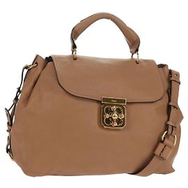 Chloé Bolsa de Mão de Couro Chloe Elsie 2 em 1 Bege Ouro Auth BA8869 Bege Dourado