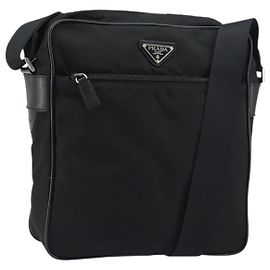 PRADA Shoulder Bag Nylon Black Silver Auth 151452 Black Silvery
