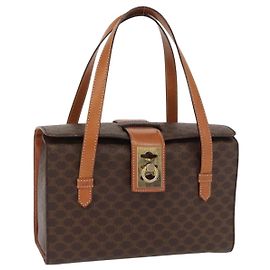 Céline CELINE Macadam Canvas Hand Bag PVC Leather Brown Gold Auth 156445 Brown Golden
