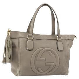 Sac Tote Gucci Soho en cuir gris doré 282307 Auth ep12345 Marron Doré