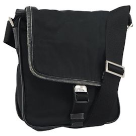 PRADA Shoulder Bag Nylon Black Silver Auth 151622 Black Silvery