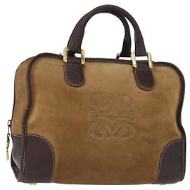 LOEWE Anagram Amazona 32 Sac à main en cuir suédé marron doré Auth ep12269 Marron Doré