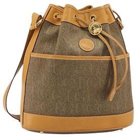 Bolsa de Ombro GUCCI em Lona Couro Bege Ouro Auth ep12266 Bege Dourado