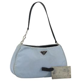 PRADA mini Borsa a Spalla Nylon Azzurro Chiaro Argento Auth gh1407 Argento Blu chiaro