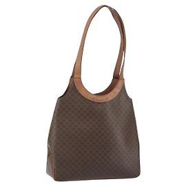 Céline CELINE Macadam Canvas Tote Bag PVC Leather Brown Gold Auth ep12452 Brown Golden