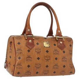 Bolsa MCM Logogram Vicetos em couro PVC marrom e dourado Auth BA8791 Marrom Dourado