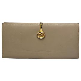 Cartera larga de cuero vintage Gucci beige Gris
