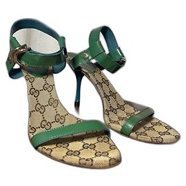 Gucci Vintage Monogram Sandals Beige Green