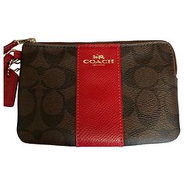 Coach Signature PVC Pouch Brown Red