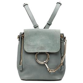 Mochila Faye média em couro de bezerro e camurça azul Chloé Azul Azul claro