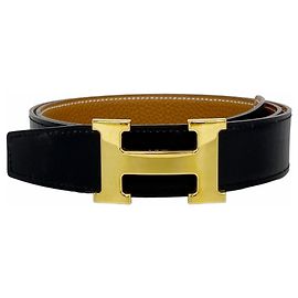 Cinto Hermès Constance em Preto e Ouro Preto Dourado