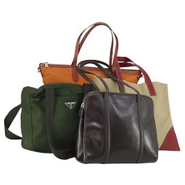 PRADA Bag Nylon Leather Canvas 4 Set Orange Beige Khaki Brown Auth ti3540 Beige Orange Khaki