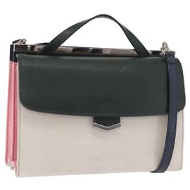 Fendi Bolsa de mão Demi Jour em couro verde prateado Auth bs31767 Prata Verde