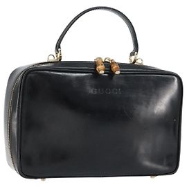 Sac à main GUCCI Bamboo Émail Noir Or 000 2122 0565 Auth 157337 Noir Doré