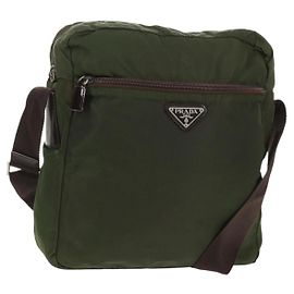 PRADA Shoulder Bag Nylon Khaki Silver Auth 158481 Silvery Khaki