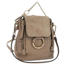 Chloé Chloe Fay Backpack Suede Leather 2way Gray Gold Auth BA9172 Brown Golden