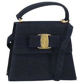 Borsa Vala in Canvas 2way Salvatore Ferragamo Blu Navy Oro Auth 158410 D'oro Blu navy