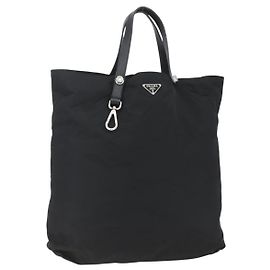 Borsa Tote PRADA Nylon Nero Argento Auth 160710 Nero Argento