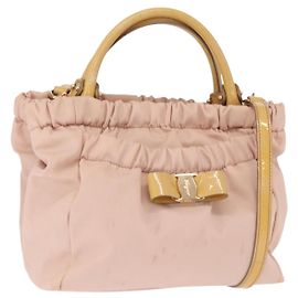 Bolsa de mão Vala em nylon 2 em 1 Salvatore Ferragamo rosa dourado Auth bs32036 Rosa Dourado