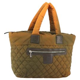 CHANEL Matelassé Coco Cocoon GM Borsa Tote Nylon Khaki Argento CC Auth 157319 Argento Cachi