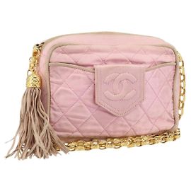 Bolsa de Ombro CHANEL com Corrente Cetim Rosa Dourado CC Auth bs31914 Rosa Dourado