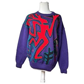 Autre Marque Pull en laine vintage Kansai abstrait violet rouge vert M Violet