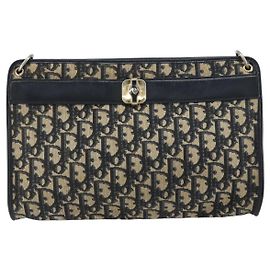 Christian Dior Vintage Trotter Shoulder Bag Canvas medium Navy blue