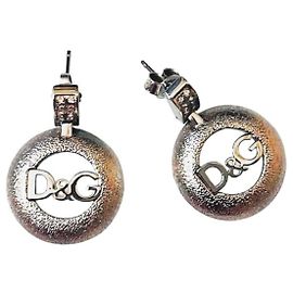 Brincos refinados DOLCE & GABBANA da coleção "Vyvian" com logotipo de borda satinada e Swarovski. Prata