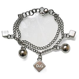 Bracciale vintage DOLCE & GABBANA catena doppia e pendenti con sfere e cubi/dadi con logo Argento