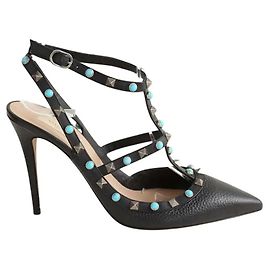 Valentino Saltos de couro preto Preto