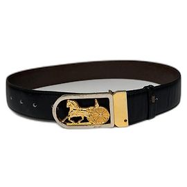 Céline Schwarzer Leder-Gürtel mit Vintage Celine Paris Wagenlogo Schwarz