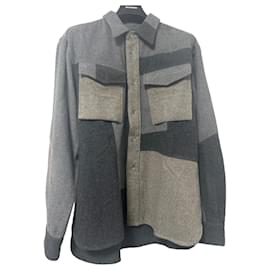 Zara SRPLS Patchwork Hemd Grau Olivgrün Anthrazitgrau