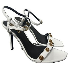 Sandálias de couro branco Versace Branco Dourado