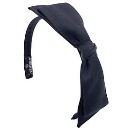 Chanel Acessório de cabelo em seda preta vintage com laço Preto